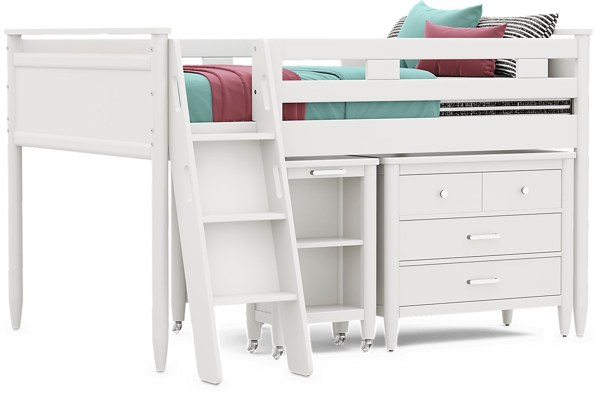 Kids Modern Colors White Full Loft with Loft Chest and Desk - Image 1