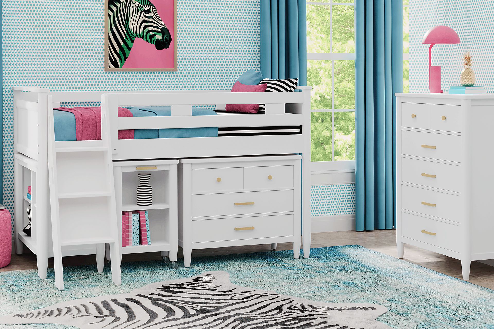 Kids Modern Colors White Full Loft with Loft Chest, Bookcase and Desk - Image 2