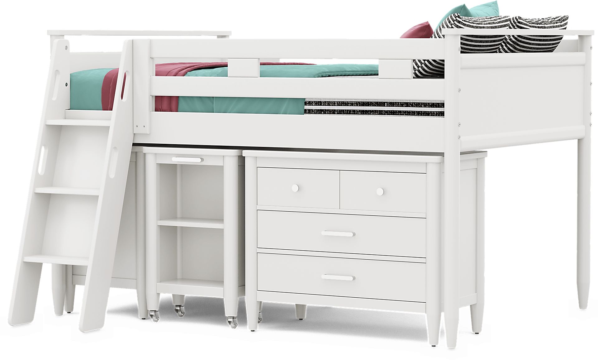 Kids Modern Colors White Full Loft with Loft Chest, Bookcase and Desk - Image 1