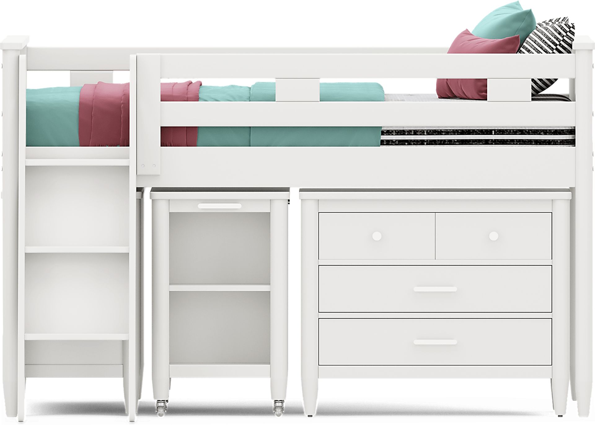 Kids Modern Colors White Full Loft with Loft Chest, Bookcase and Desk - Image 1