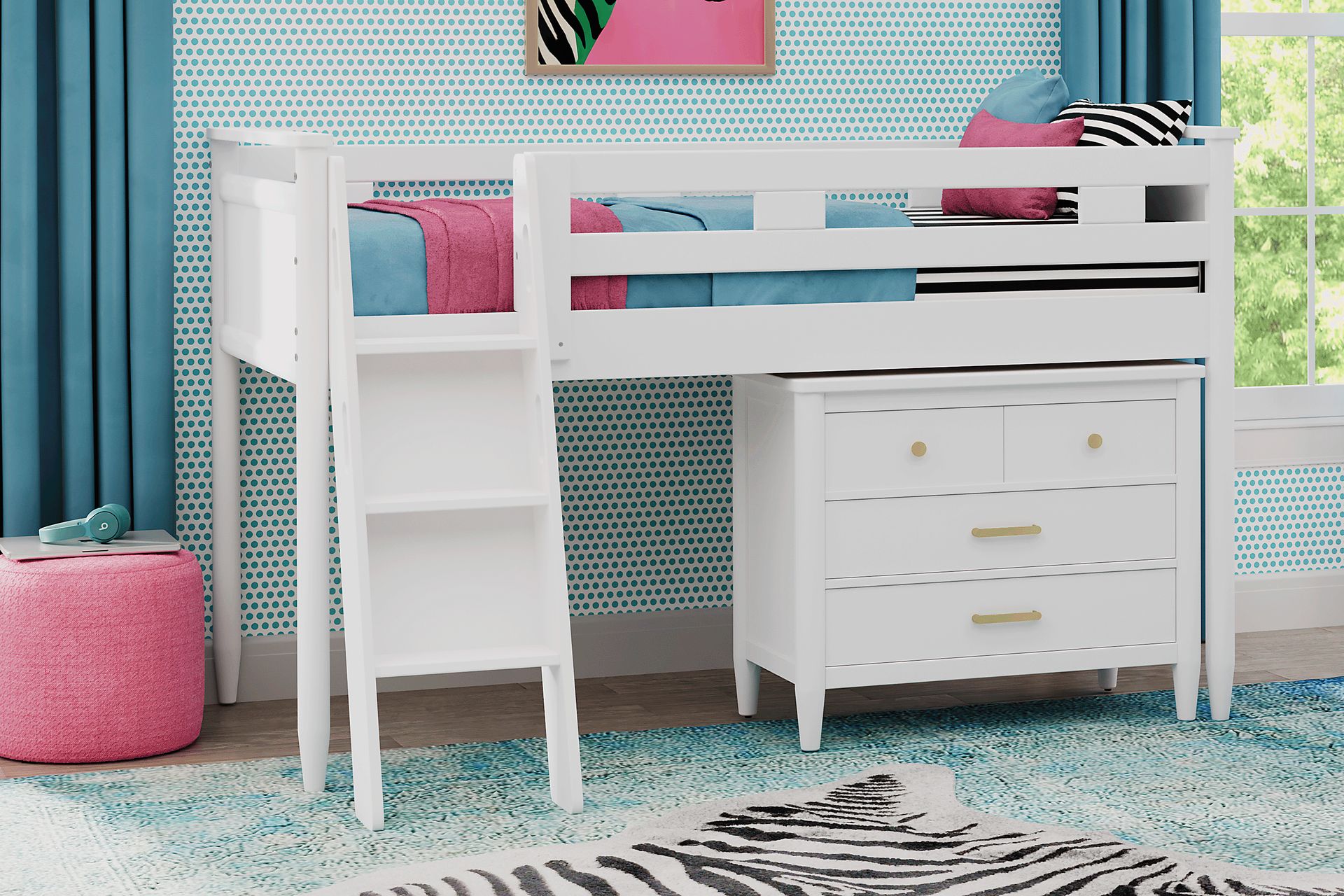 Kids Modern Colors White Full Loft with Loft Chest - Image 2