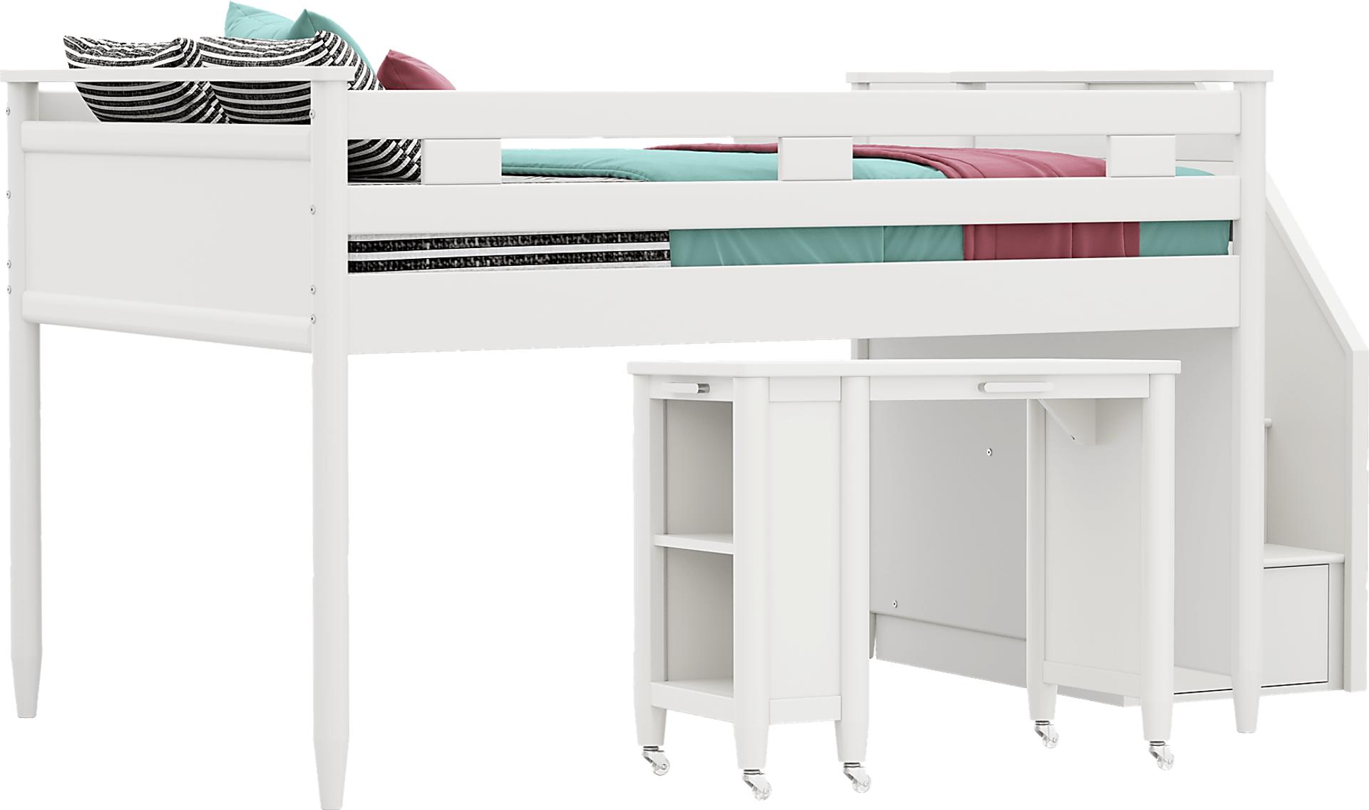 Kids Modern Colors White Full Step Loft with Desk