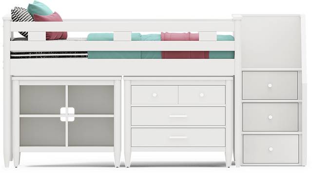 Kids Modern Colors White Full Step Loft with Loft Chest and Bookcase - Thumbnail - Image 2