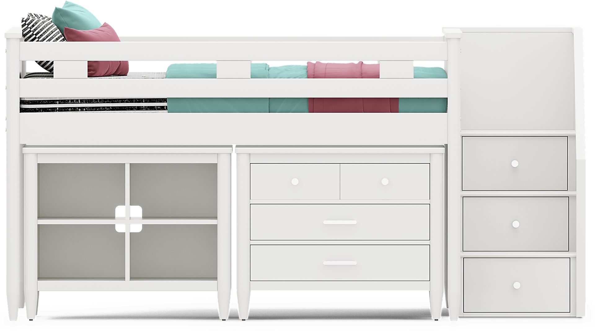 Kids Modern Colors White Full Step Loft with Loft Chest and Bookcase - Image 2