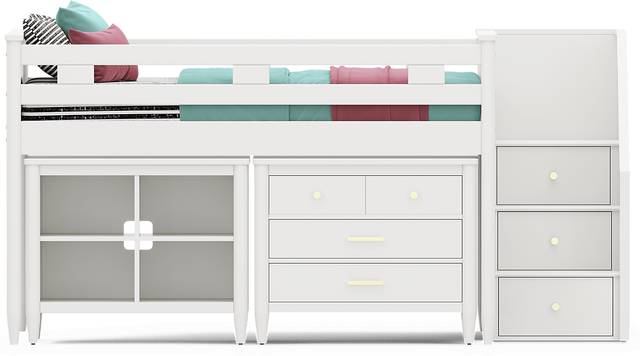 Kids Modern Colors White Full Step Loft with Loft Chest and Bookcase - Thumbnail - Image 4