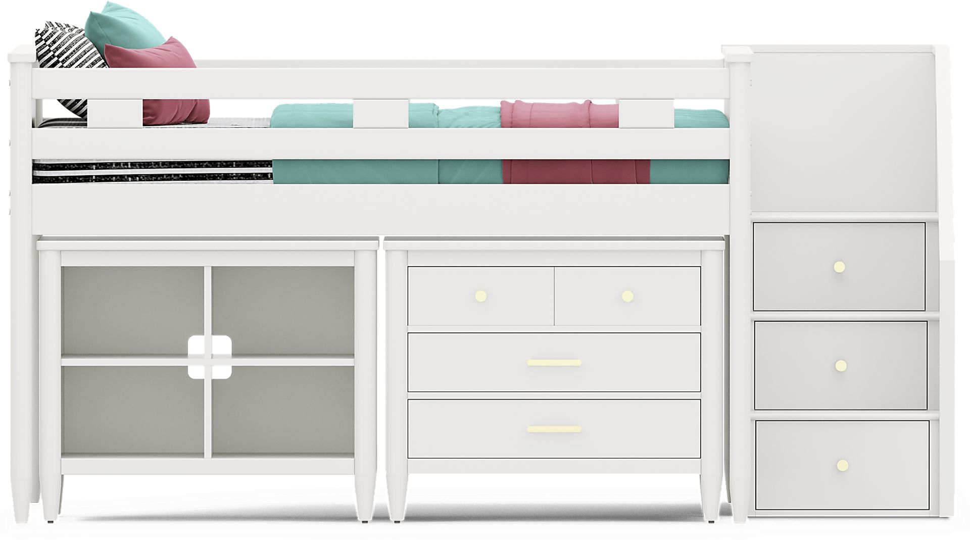 Kids Modern Colors White Full Step Loft with Loft Chest and Bookcase - Image 4