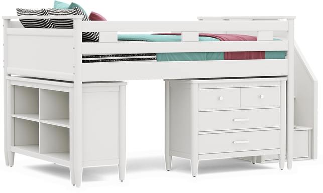 Kids Modern Colors White Full Step Loft with Loft Chest and Bookcase
