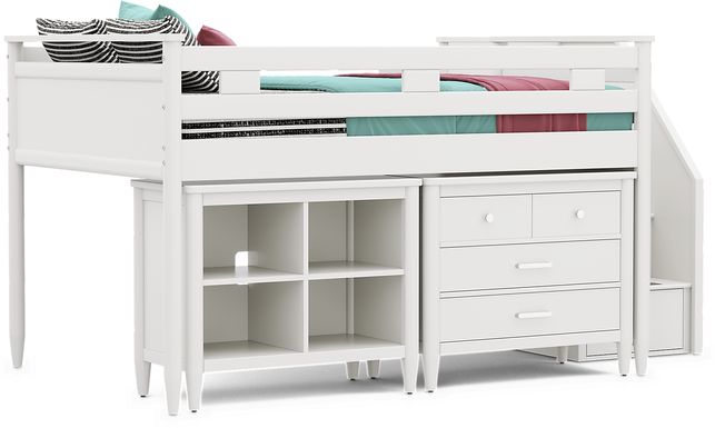 Kids Modern Colors White Full Step Loft with Loft Chest and Bookcase