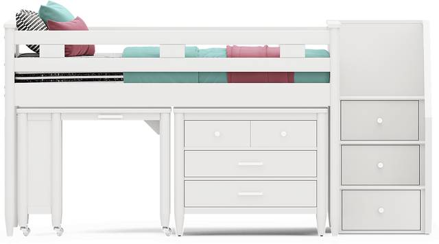 Kids Modern Colors White Full Step Loft with Loft Chest and Desk - Thumbnail - Image 3