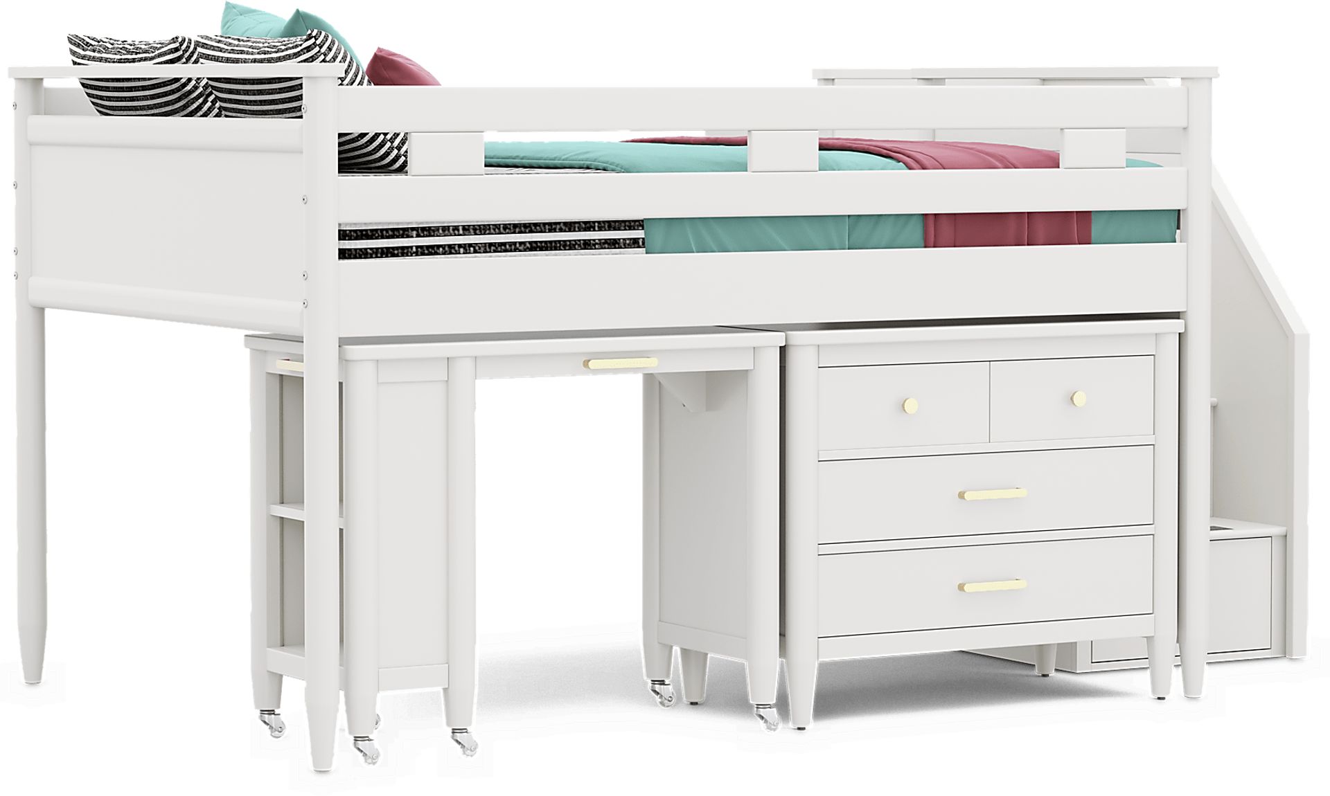 Kids Modern Colors White Full Step Loft with Loft Chest and Desk - Image 4