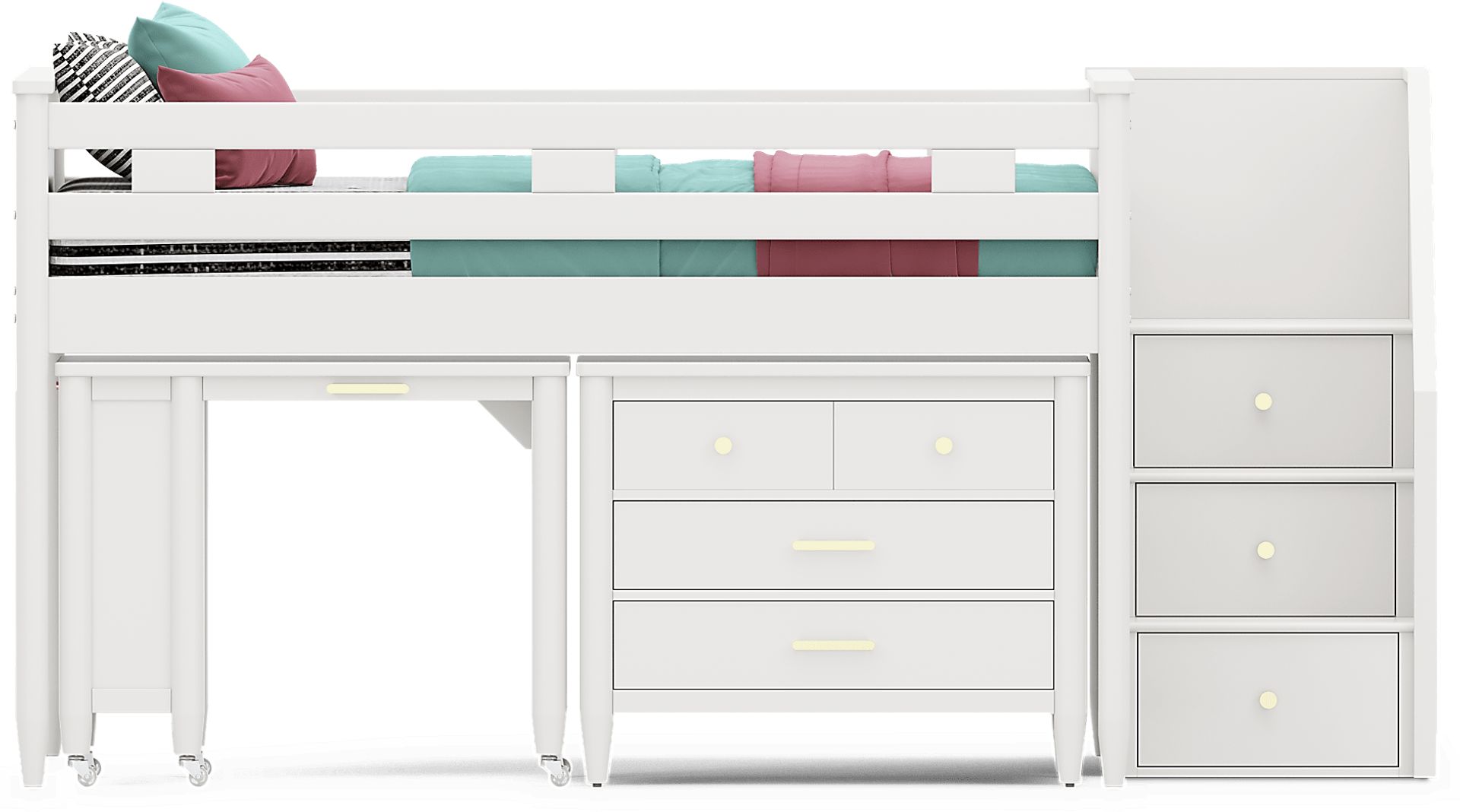 Kids Modern Colors White Full Step Loft with Loft Chest and Desk - Image 5