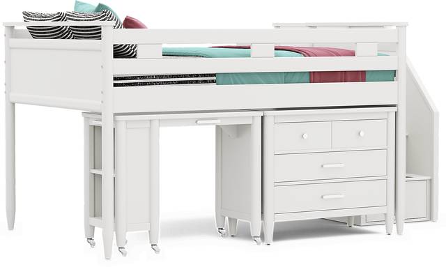 Kids Modern Colors White Full Step Loft with Loft Chest and Desk - Thumbnail - Image 1