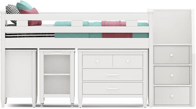 Kids Modern Colors White Full Step Loft with Loft Chest, Bookcase and Desk - Thumbnail - Image 1