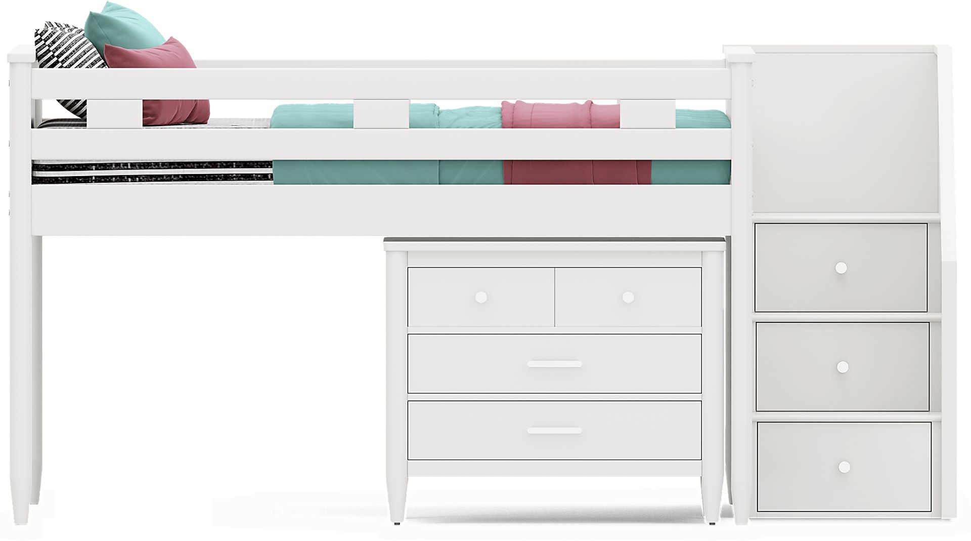 Kids Modern Colors White Full Step Loft with Loft Chest - Image 3