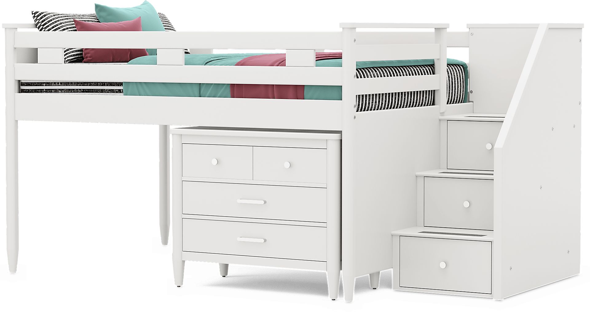 Kids Modern Colors White Full Step Loft with Loft Chest - Image 4