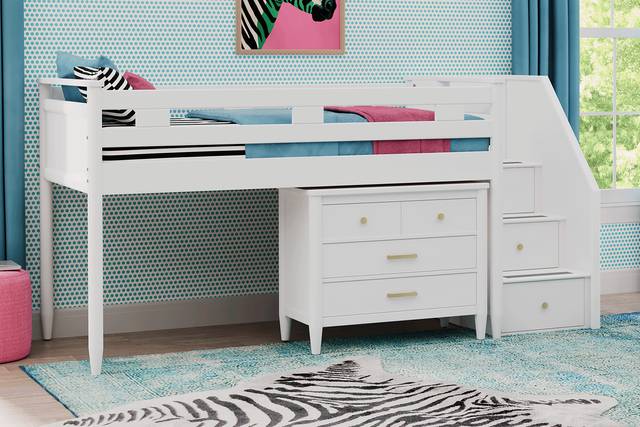 Kids Modern Colors White Full Step Loft with Loft Chest - Thumbnail - Image 2