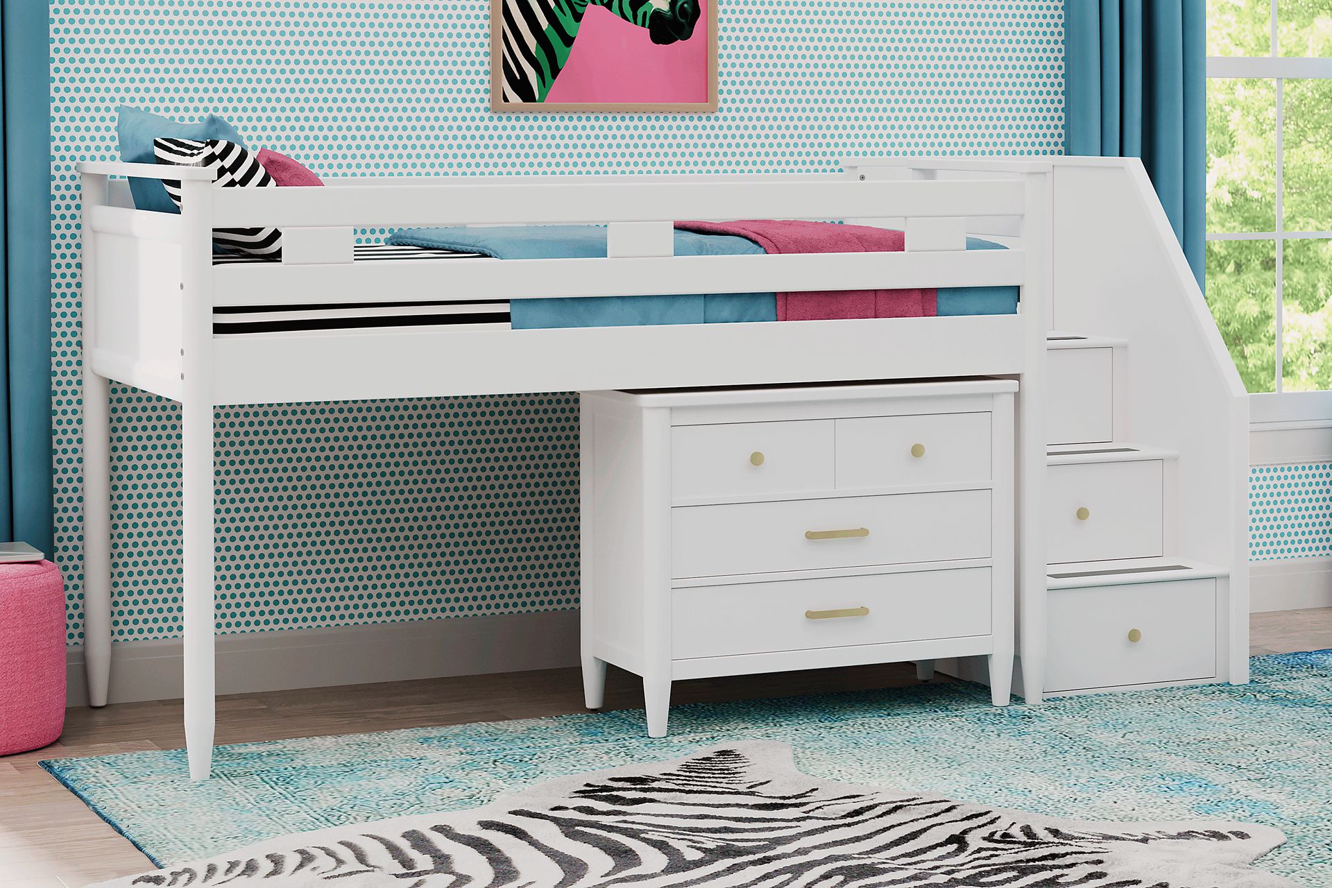 Kids Modern Colors White Full Step Loft with Loft Chest - Image 2