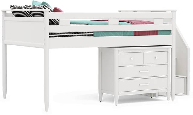 Kids Modern Colors White Full Step Loft with Loft Chest - Thumbnail - Image 1