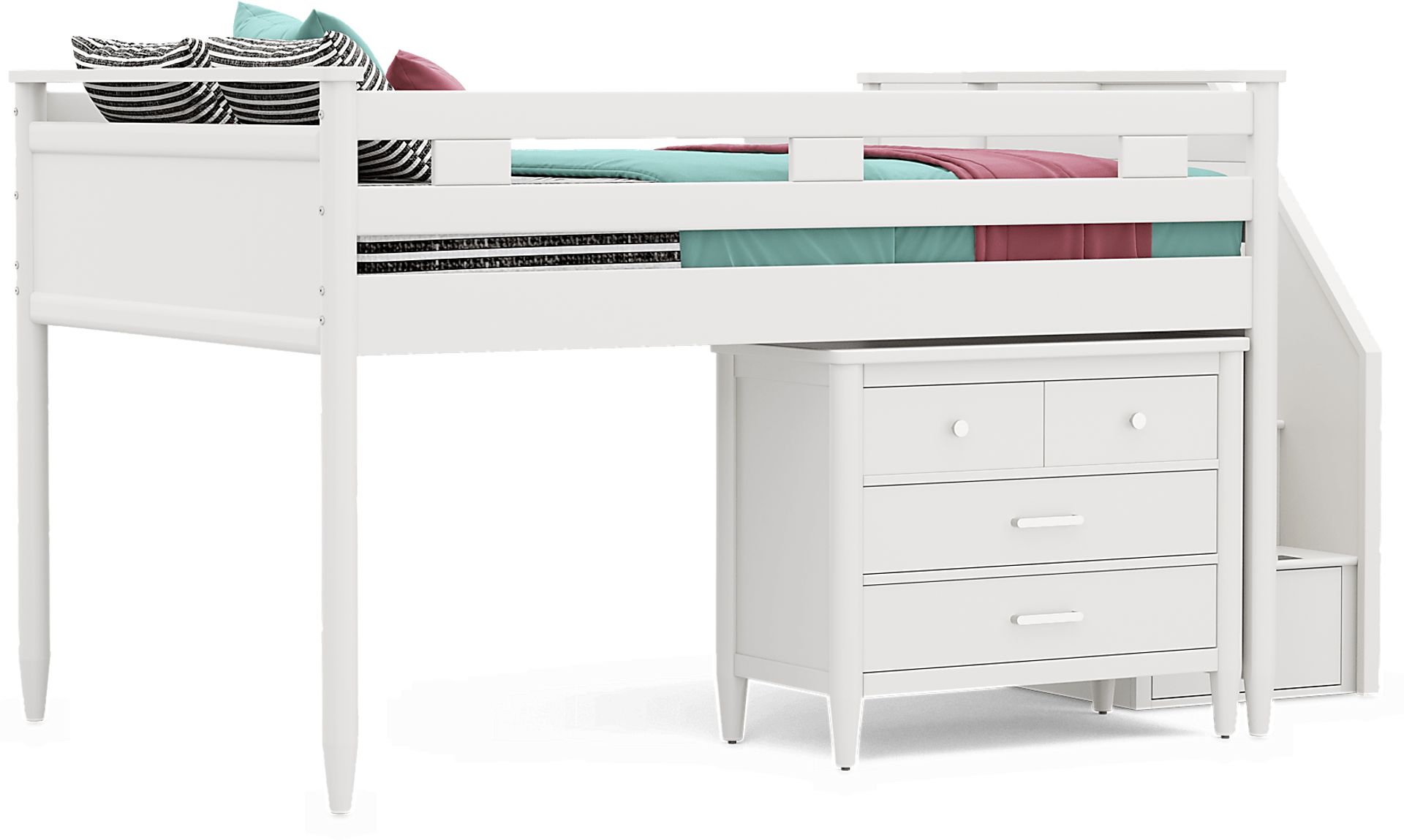 Kids Modern Colors White Full Step Loft with Loft Chest - Image 1