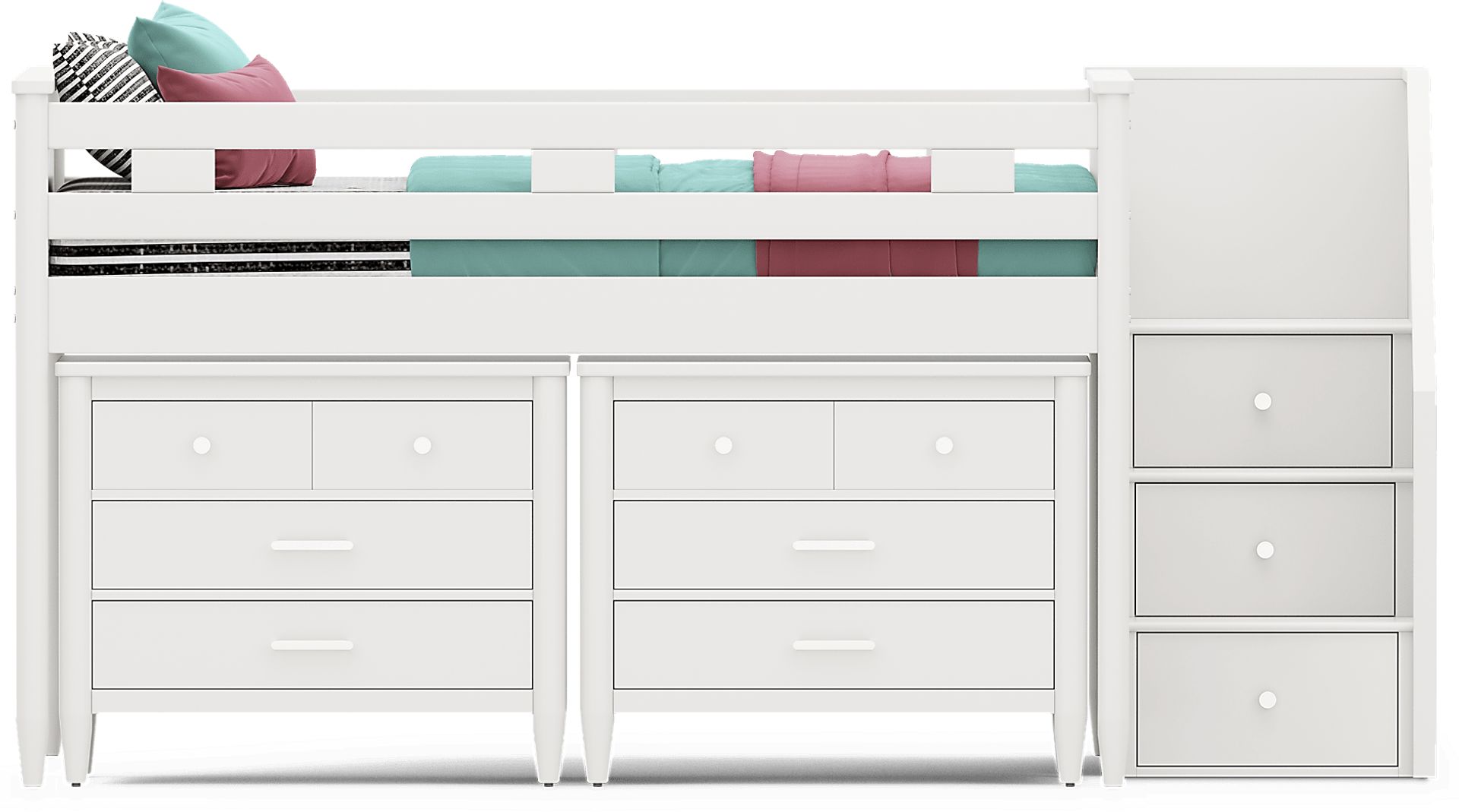 Kids Modern Colors White Full Step Loft with Loft Chests - Image 3