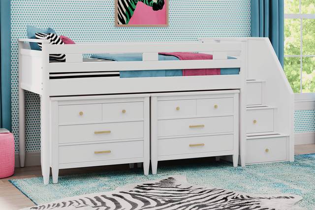 Kids Modern Colors White Full Step Loft with Loft Chests - Thumbnail - Image 2