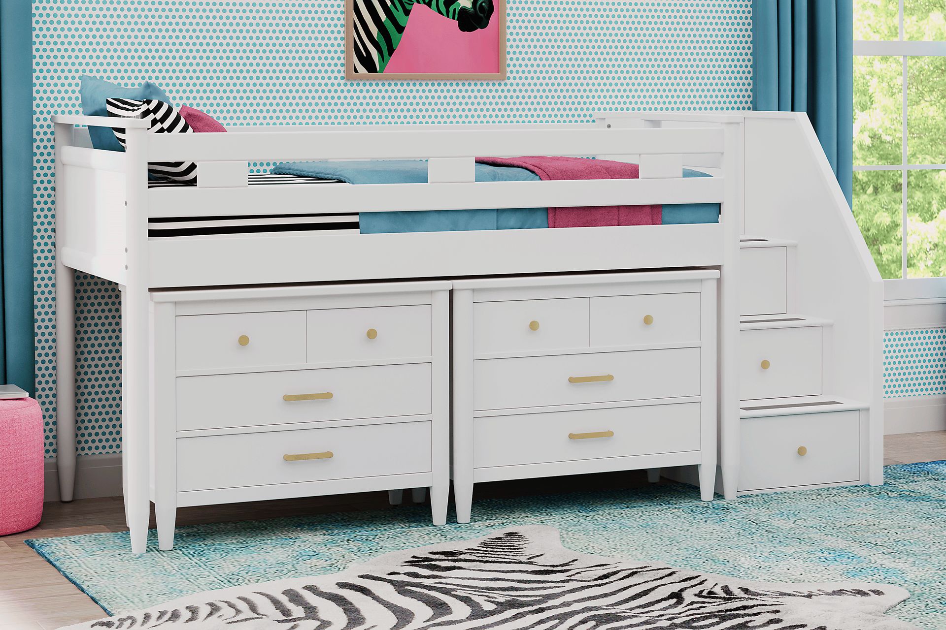 Kids Modern Colors White Full Step Loft with Loft Chests - Image 2