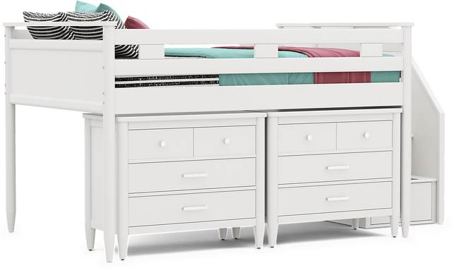 Kids Modern Colors White Full Step Loft with Loft Chests - Thumbnail - Image 1