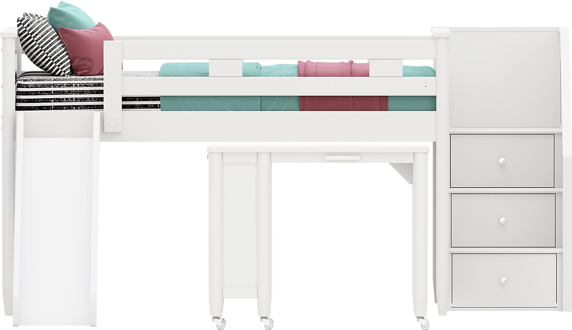Kids Modern Colors White Full Step Loft with Slide and Desk