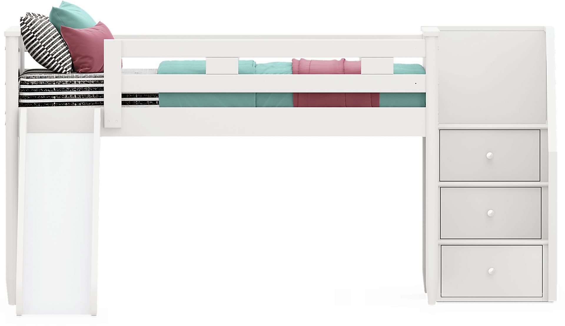 Kids Modern Colors White Full Step Loft with Slide - Image 2