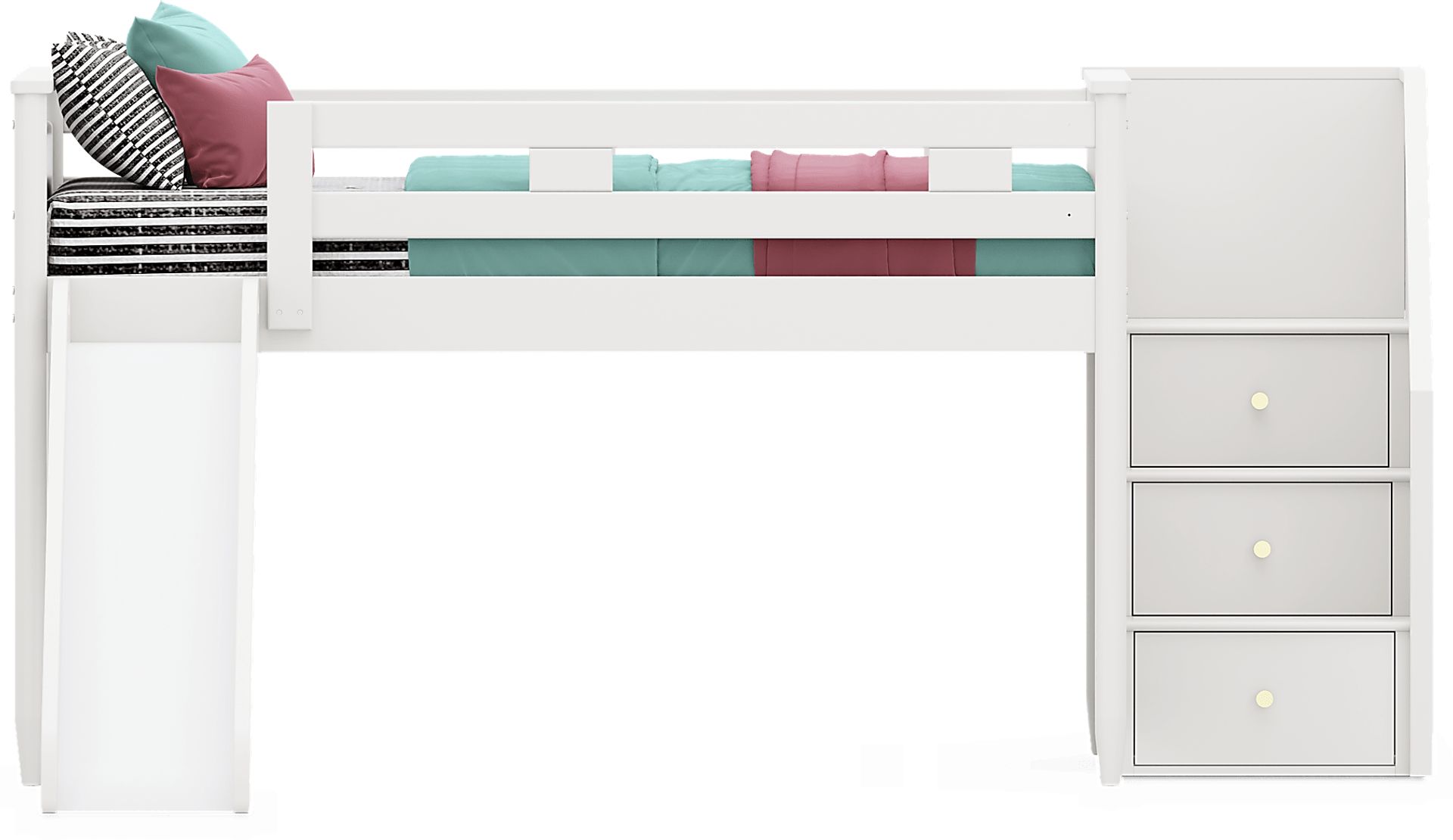 Kids Modern Colors White Full Step Loft with Slide - Image 2
