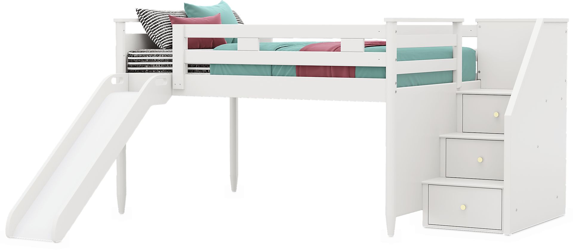 Kids Modern Colors White Full Step Loft with Slide - Image 3