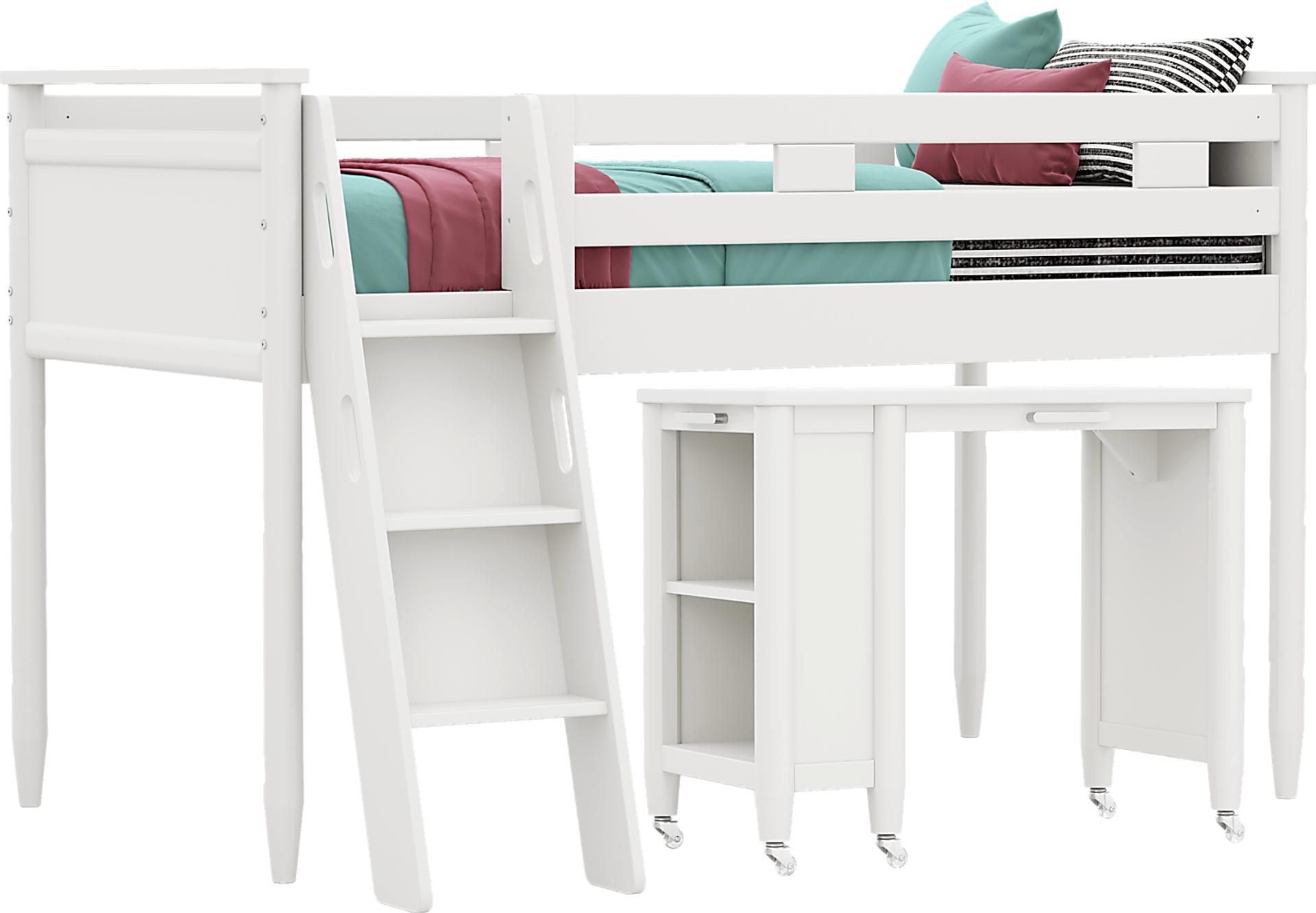 Kids Modern Colors White Twin Loft with Desk