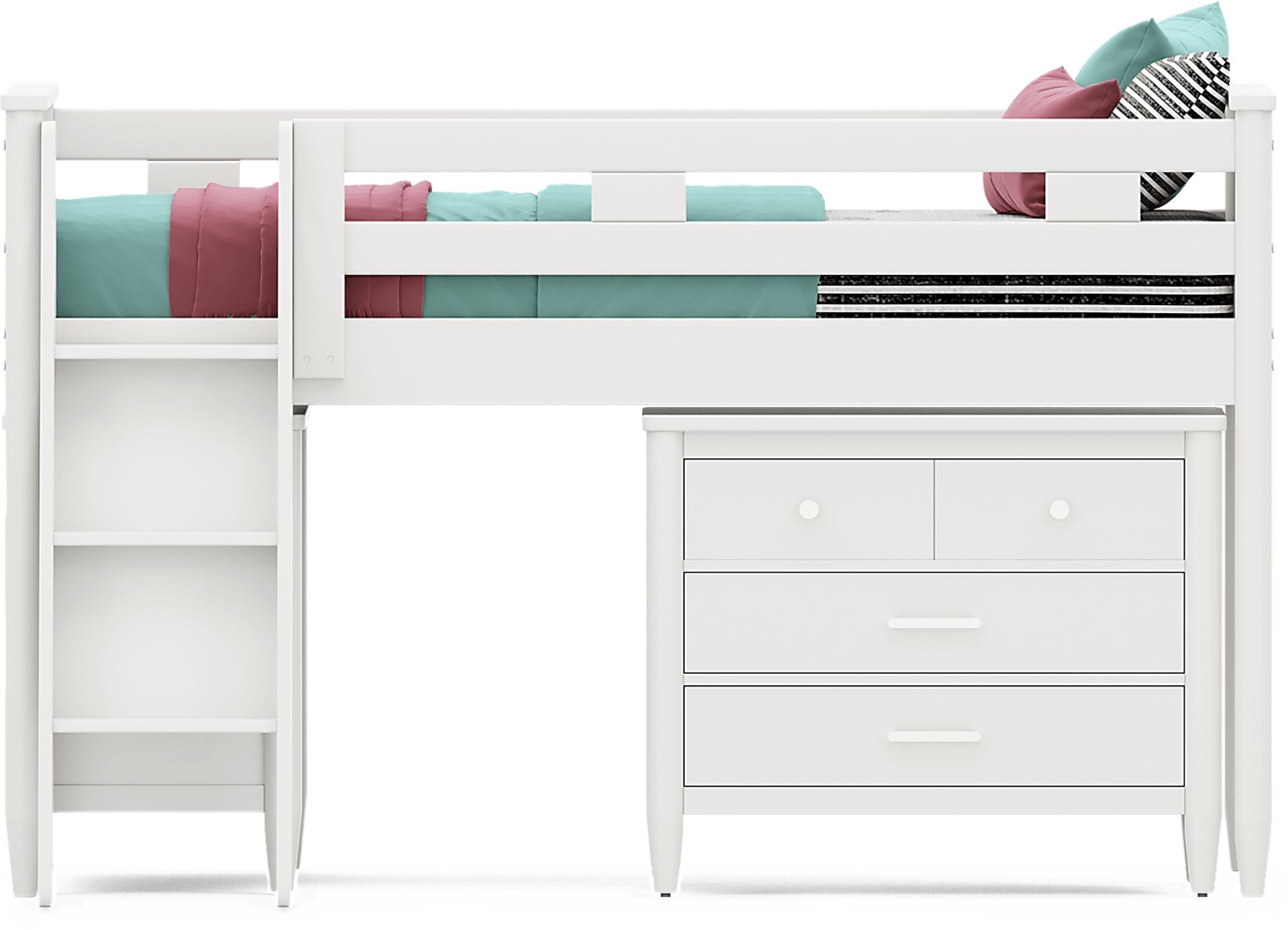 Kids Modern Colors White Twin Loft with Loft Chest and Bookcase - Image 2