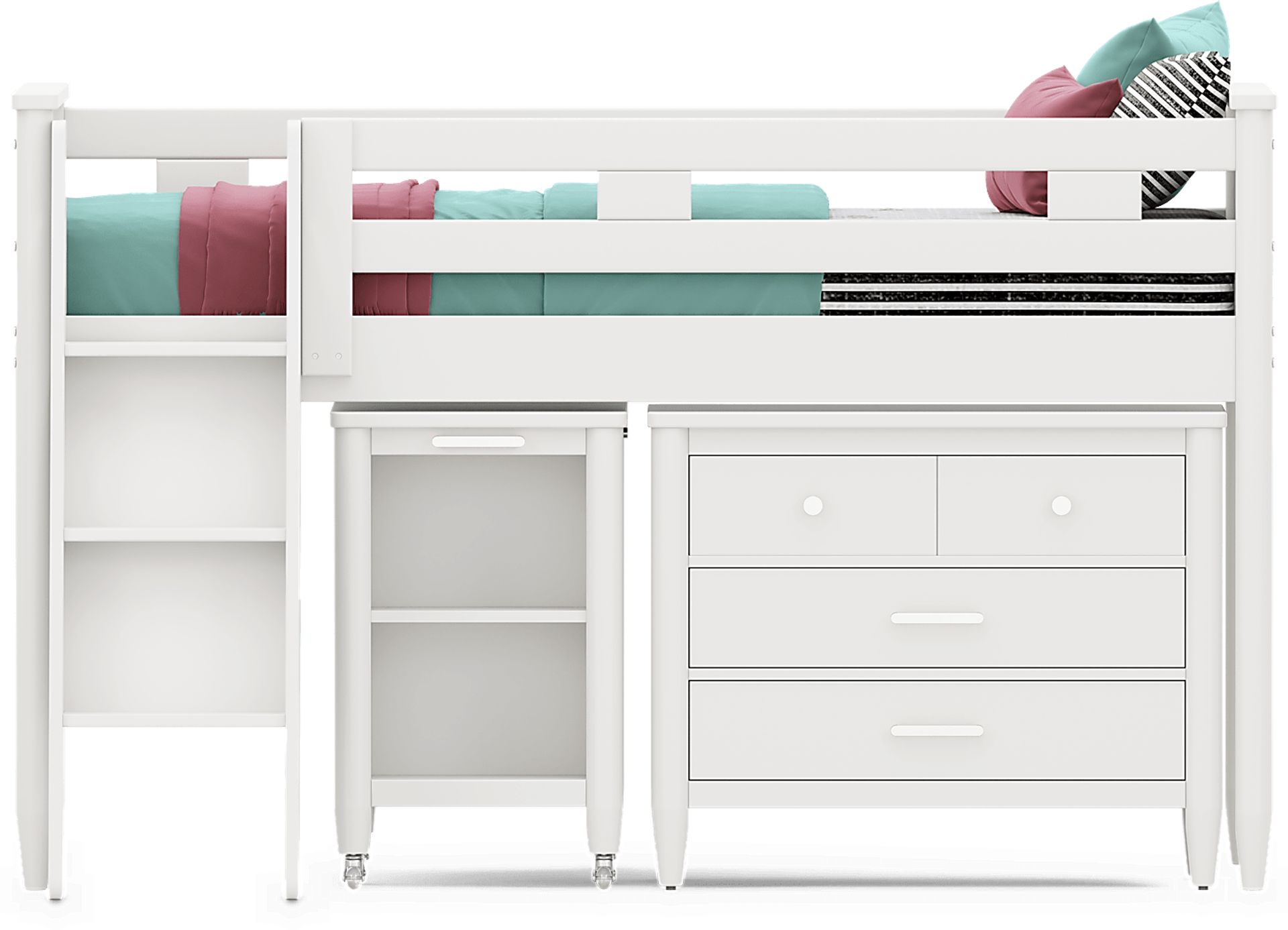 Kids Modern Colors White Twin Loft with Loft Chest and Desk - Image 2