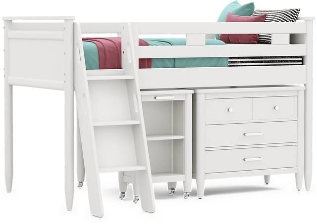 Kids Modern Colors White Twin Loft with Loft Chest and Desk - Thumbnail - Image 1
