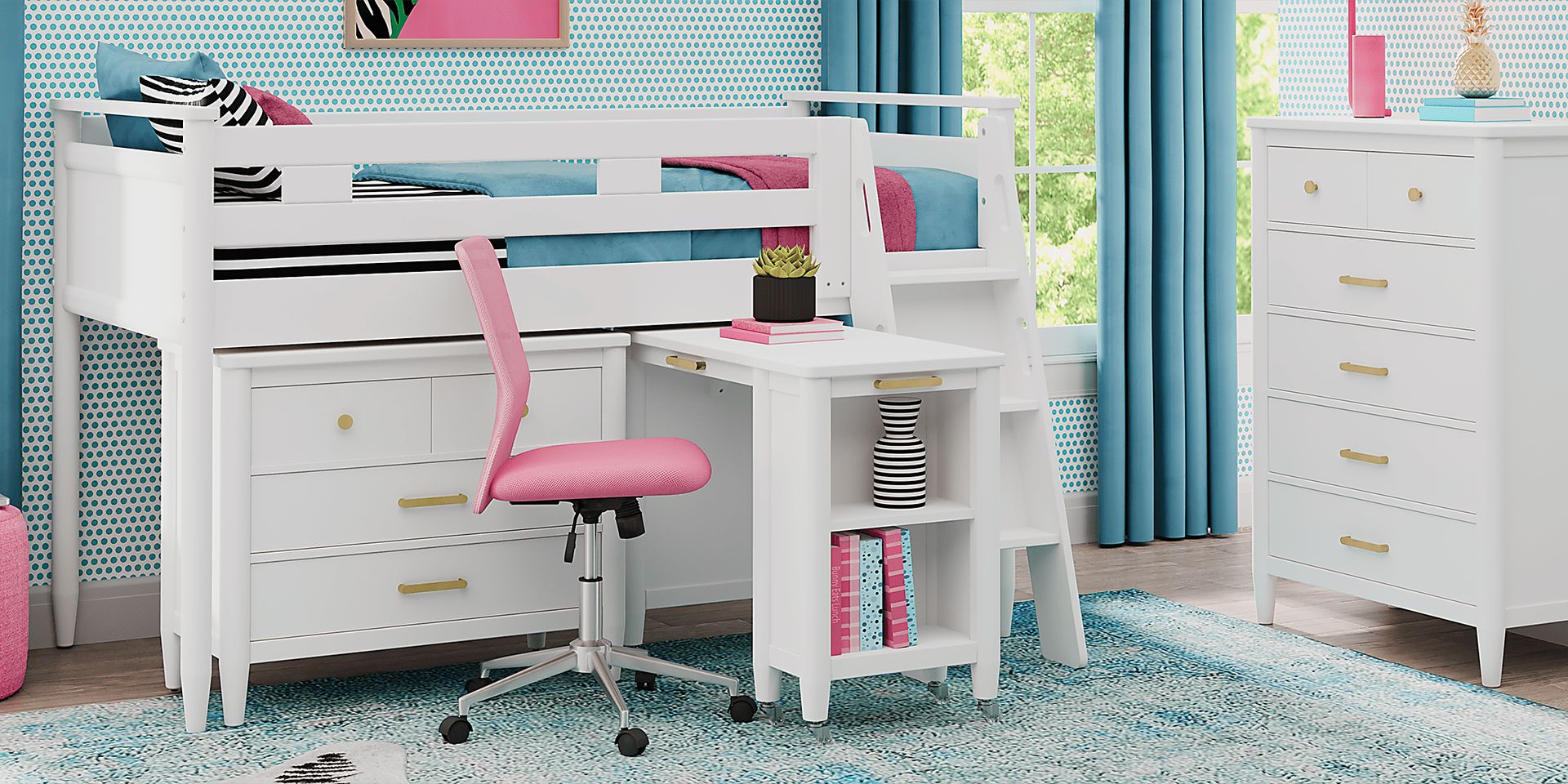 Kids Modern Colors White Twin Loft with Loft Chest, Bookcase and Desk - Image 3