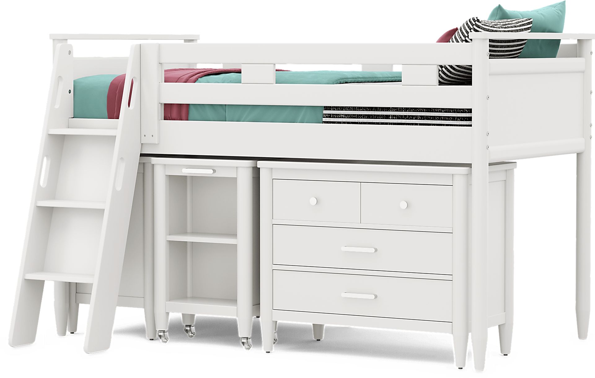 Kids Modern Colors White Twin Loft with Loft Chest, Bookcase and Desk - Image 4