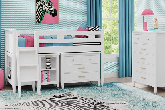 Kids Modern Colors White Twin Loft with Loft Chest, Bookcase and Desk
