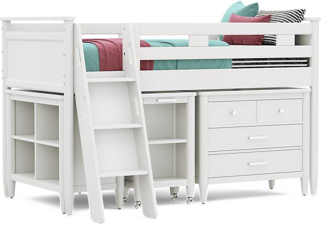 Kids Modern Colors White Twin Loft with Loft Chest, Bookcase and Desk - Thumbnail - Image 1
