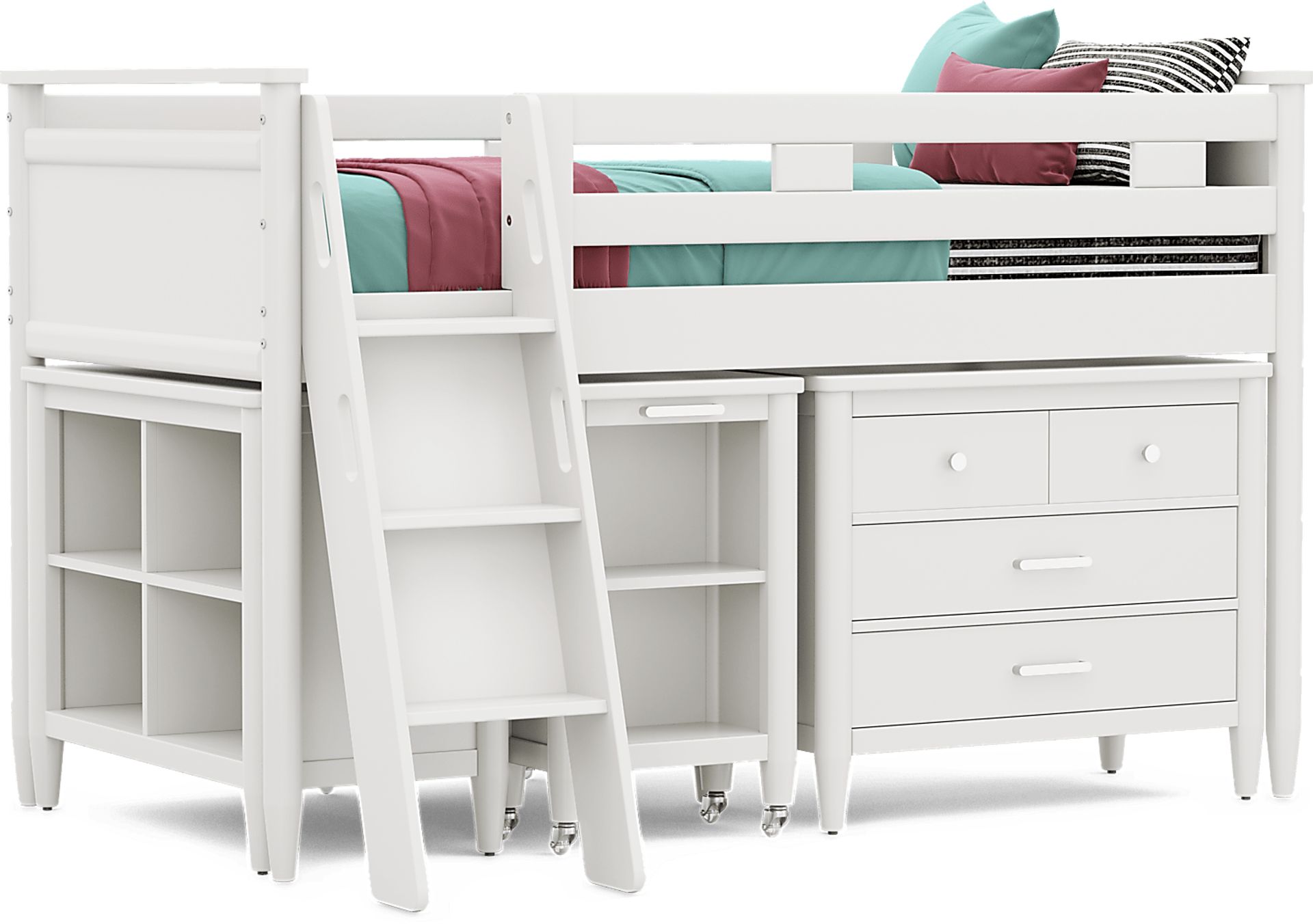 Kids Modern Colors White Twin Loft with Loft Chest, Bookcase and Desk - Image 1