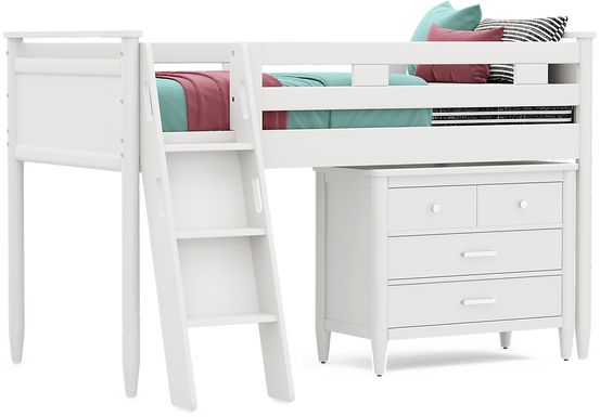 Kids Modern Colors White Twin Loft with Loft Chest