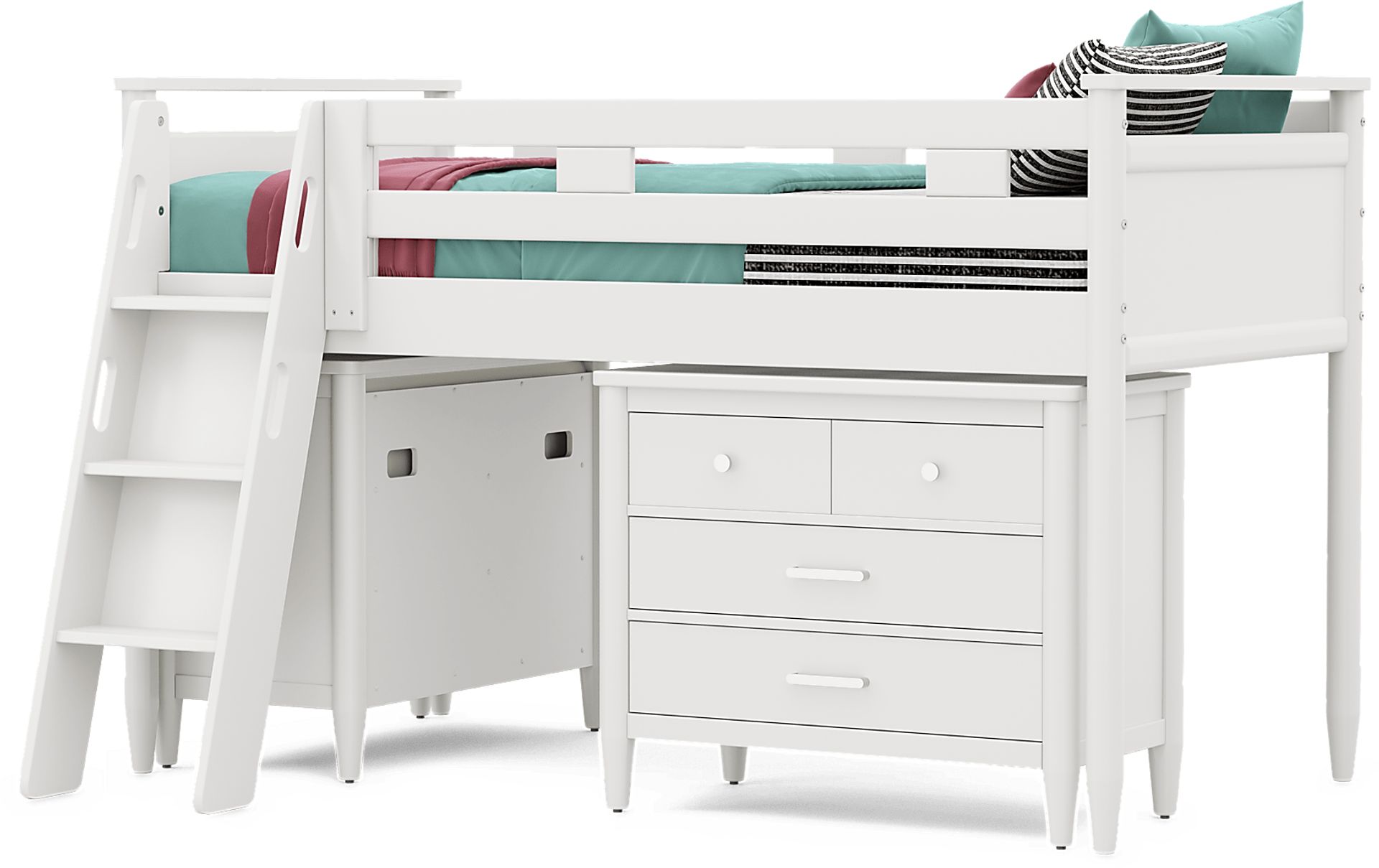 Kids Modern Colors White Twin Loft with Loft Chests - Image 3