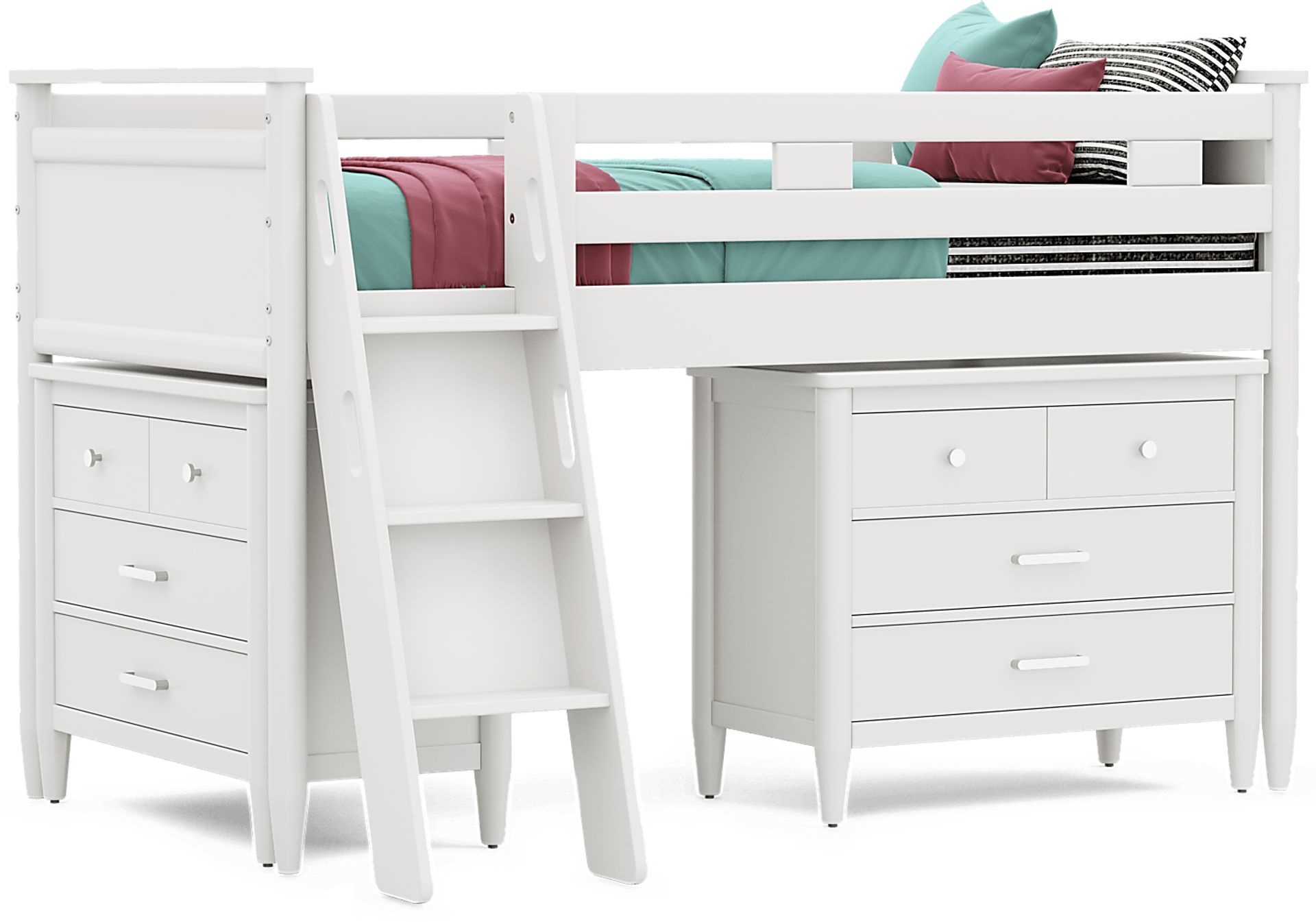 Kids Modern Colors White Twin Loft with Loft Chests - Image 1