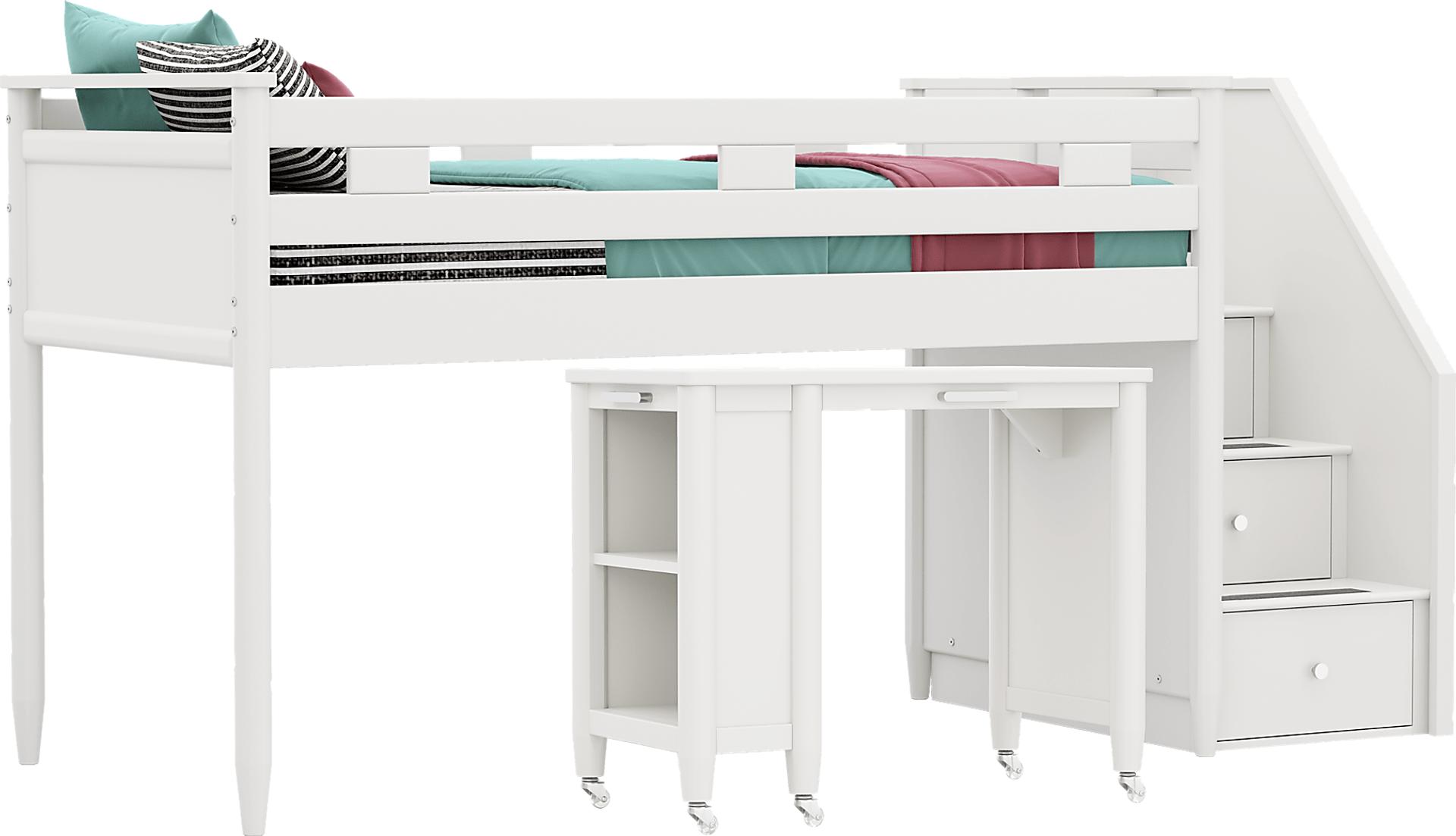 Kids Modern Colors White Twin Step Loft with Desk