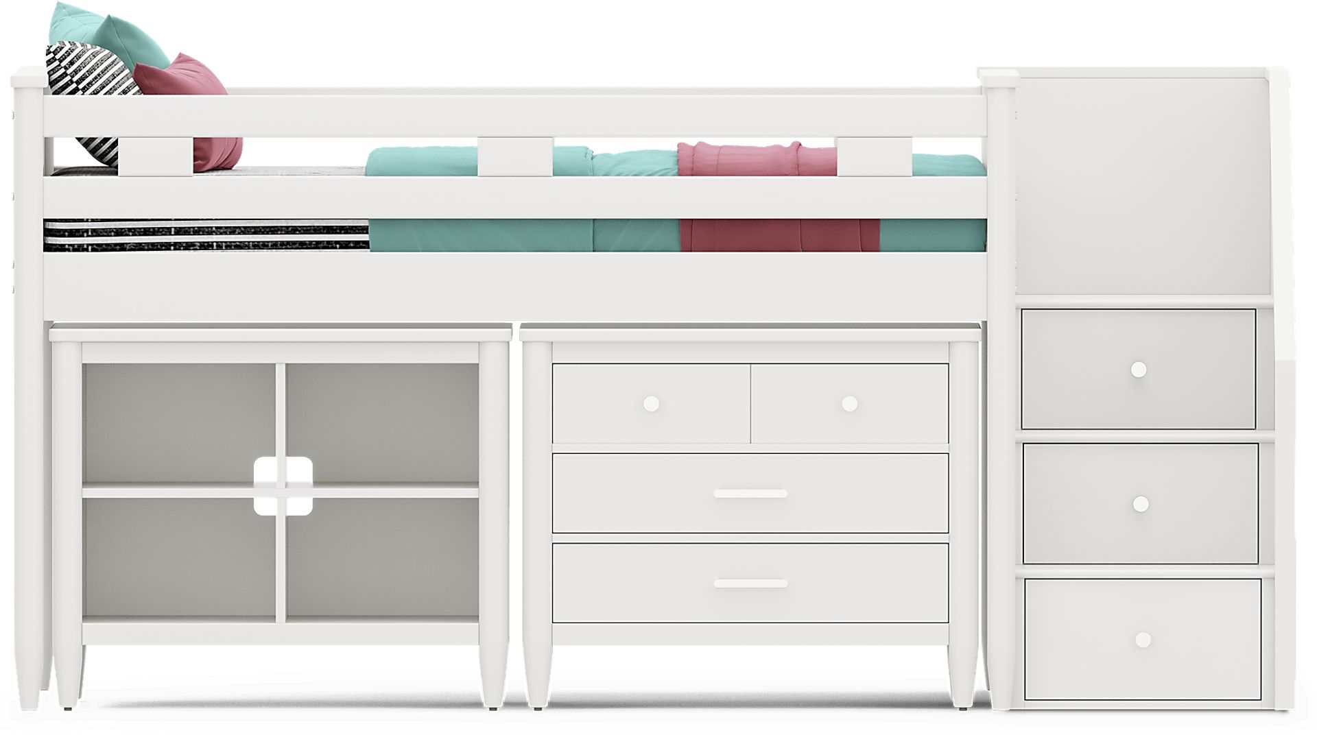 Kids Modern Colors White Twin Step Loft with Loft Chest and Bookcase - Image 3