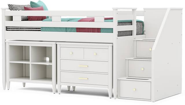 Kids Modern Colors White Twin Step Loft with Loft Chest and Bookcase - Thumbnail - Image 4