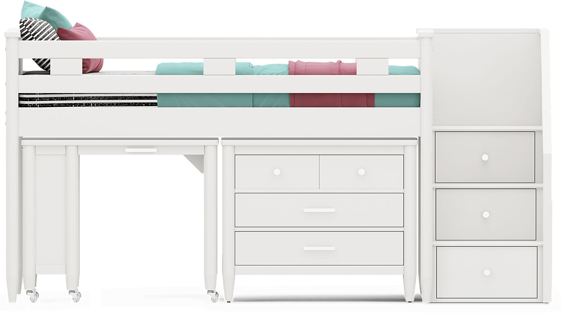 Kids Modern Colors White Twin Step Loft with Loft Chest and Desk - Image 3