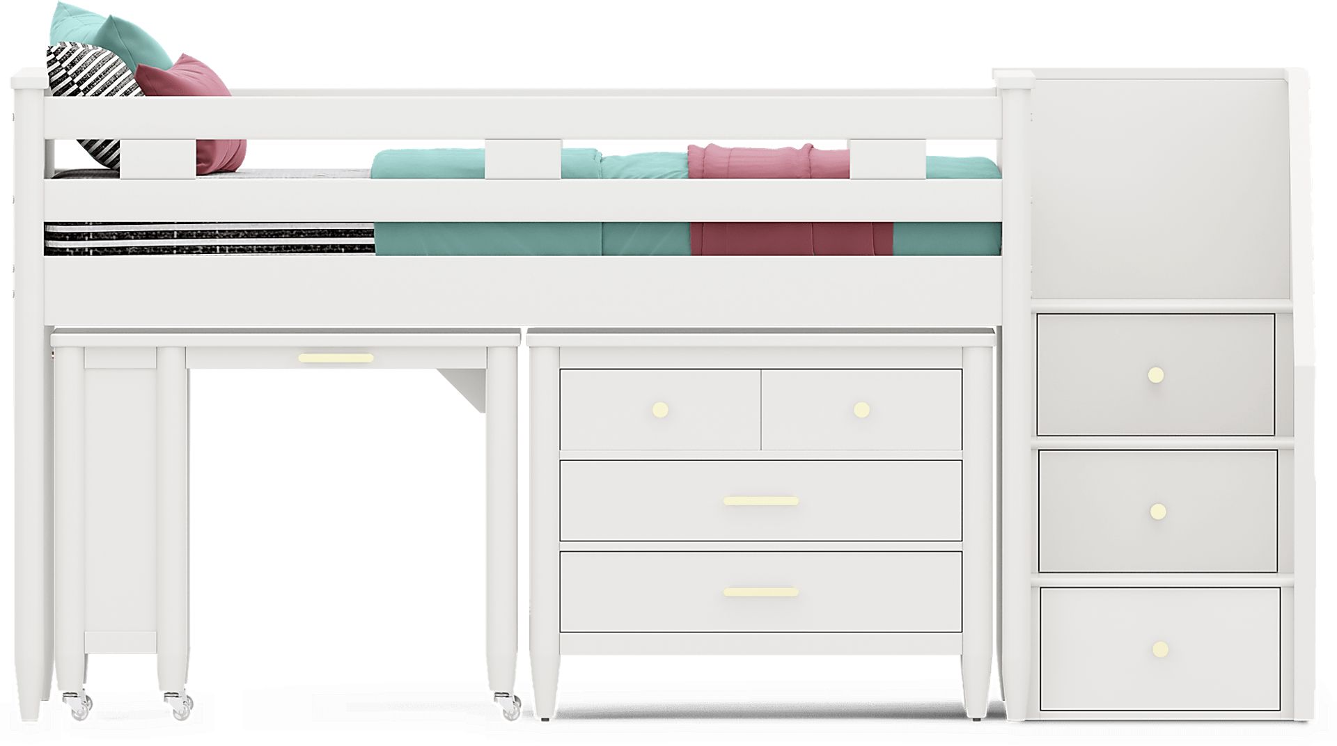 Kids Modern Colors White Twin Step Loft with Loft Chest and Desk - Image 5