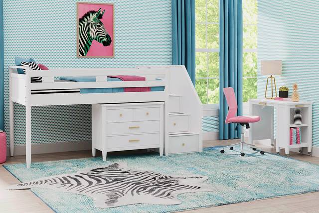 Kids Modern Colors White Twin Step Loft with Loft Chest and Desk - Thumbnail - Image 2