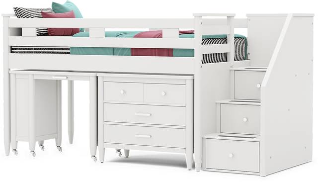 Kids Modern Colors White Twin Step Loft with Loft Chest and Desk - Thumbnail - Image 1